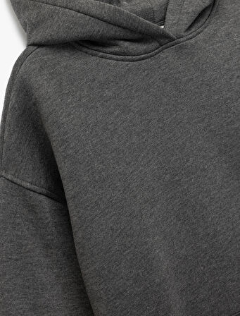 Şardonlu Uzun Kollu Kapüşonlu Oversize Sweatshirt