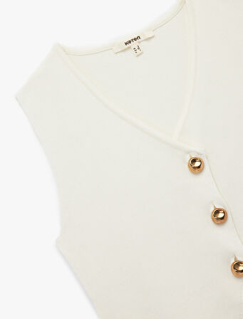 V Yaka Kolsuz Gold Düğmeli Triko Yelek