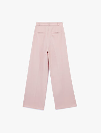 Pile Detaylı Cepli Yüksek Bel Geniş Paça Palazzo Pantolon