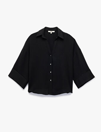 Krep Kumaş 3/4 Kollu Oversize Gömlek