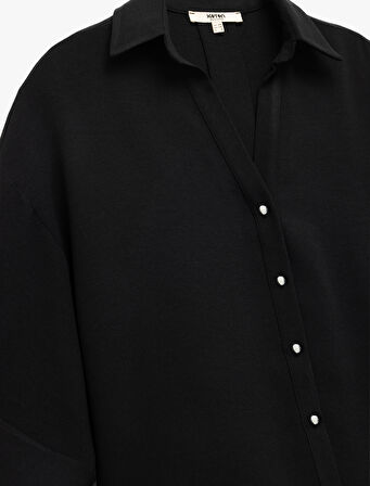 Krep Kumaş 3/4 Kollu Oversize Gömlek