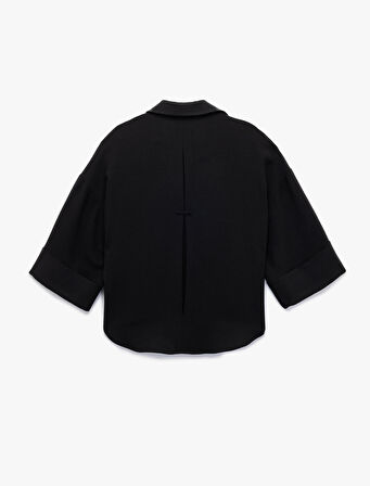 Krep Kumaş 3/4 Kollu Oversize Gömlek