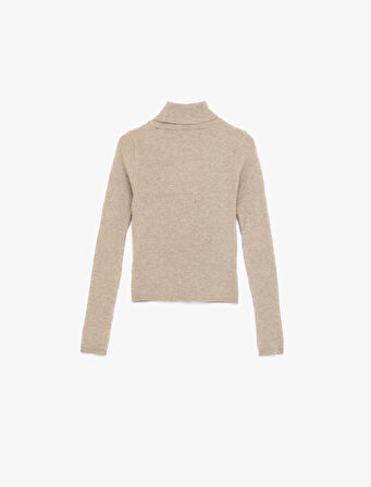 Uzun Kollu Viskon Karışımlı Balıkçı Yaka Kazak