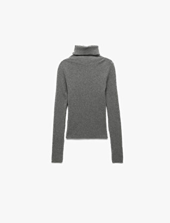 Uzun Kollu Viskon Karışımlı Balıkçı Yaka Kazak