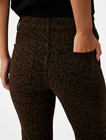 Yüksek Bel Dar Kesim İspanyol Paça Leopar Pantolon - Flare Jeans