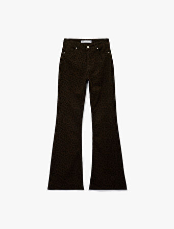 Yüksek Bel Dar Kesim İspanyol Paça Leopar Pantolon - Flare Jeans