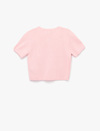 Düğmeli Kısa Kollu Bisiklet Yaka Cep Detaylı Triko Hırka