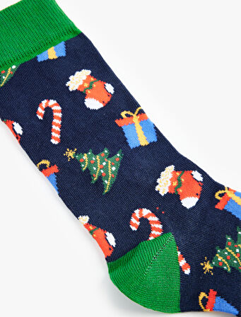 Yılbaşı Temalı Pamuklu Soket Çorap