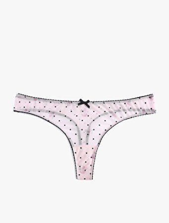 Kurdele Detaylı Puantiyeli Tül String Külot