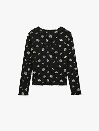 Pamuklu Uzun Kollu Yuvarlak Yaka Çiçekli Pijama Üstü