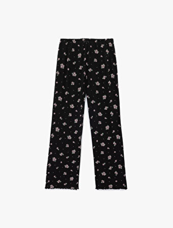 Pamuklu Düz Bol Paça Çiçekli Pijama Altı