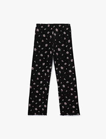 Pamuklu Düz Bol Paça Çiçekli Pijama Altı