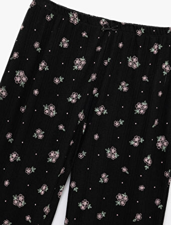 Pamuklu Düz Bol Paça Çiçekli Pijama Altı