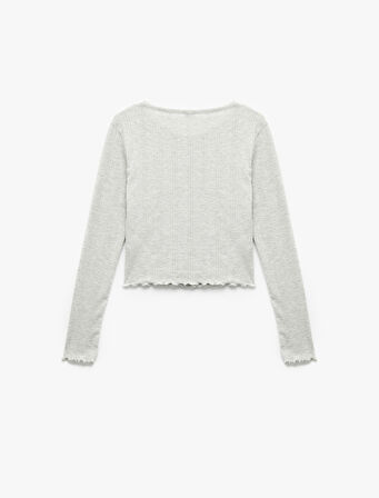 Uzun Kollu Düğmeli Bisiklet Yaka Örme Dokulu Pijama Üstü