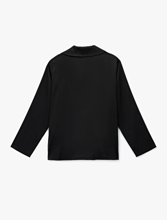 Düğmeli Uzun Kollu Gömlek Yaka Pijama Üstü