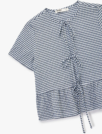 Bağlama Detaylı Rahat Kalıp Kısa Kollu Pijama Üstü