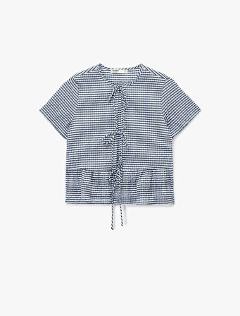 Bağlama Detaylı Rahat Kalıp Kısa Kollu Pijama Üstü