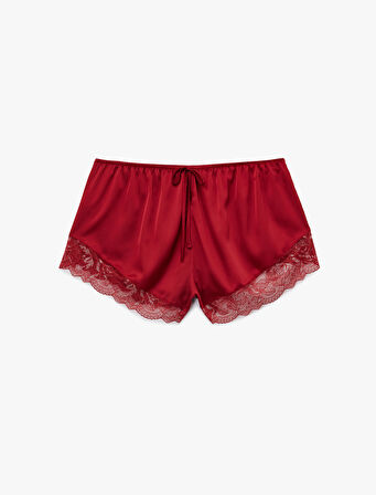Rahat Kalıp Dantel Detaylı Kısa Saten Şort Pijama Altı