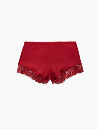 Rahat Kalıp Dantel Detaylı Kısa Saten Şort Pijama Altı