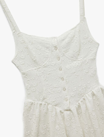 Kolsuz U Yaka Düğmeli Rahat Kalıp A Kesim Mini Fisto Elbise