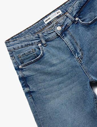 Katlamalı Paça Cep Detaylı Pamuklu Slim Fit Jean Şort