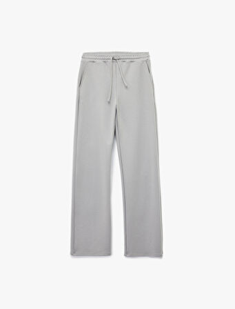 Yüksek Bel Cep Detaylı Beli Bağcıklı Modal Karışımlı Geniş Paça Eşofman Altı