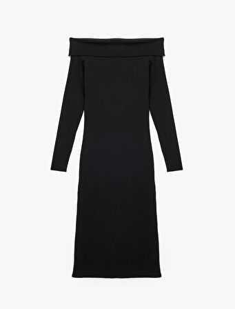 Uzun Kollu Omzu Açık Uzun Triko Elbise