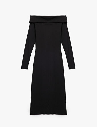 Uzun Kollu Omzu Açık Uzun Triko Elbise