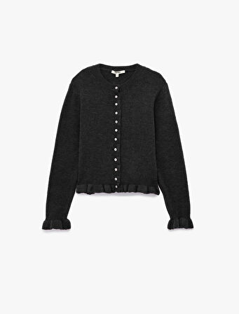 Fırfır Detaylı Uzun Kollu Bisiklet Yaka Triko Hırka