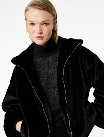 Suni Kürklü Uzun Kollu Gömlek Yaka Oversize Ceket