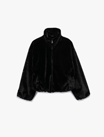 Suni Kürklü Uzun Kollu Gömlek Yaka Oversize Ceket