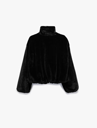 Suni Kürklü Uzun Kollu Gömlek Yaka Oversize Ceket