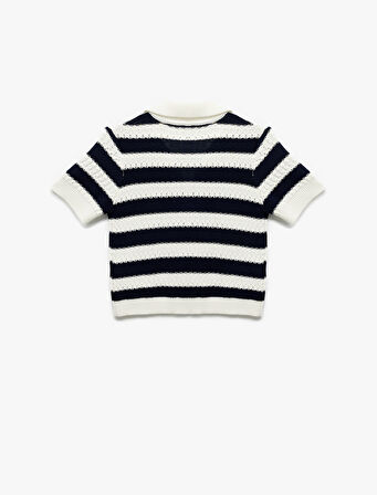 Kısa Kollu Çizgili Triko Polo Yaka Kazak