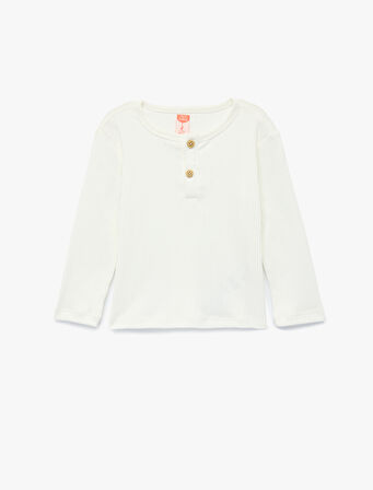 Düğmeli Uzun Kollu Bisiklet Yaka 2'li Basic Tişört Seti