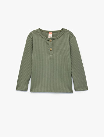 Düğmeli Uzun Kollu Bisiklet Yaka 2'li Basic Tişört Seti