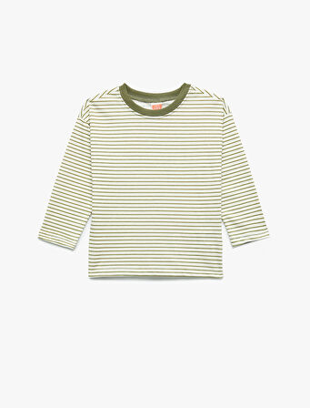 Pamuklu Uzun Kollu Bisiklet Yaka Çizgili 2'Li Tişört Seti