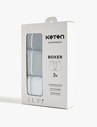 Pamuklu Çizgili Lastik Detaylı 3'lü Boxer Seti