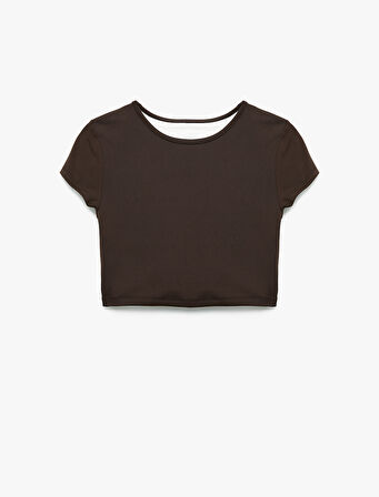 Kısa Kollu Bisiklet Yaka Crop Basic Spor Tişört