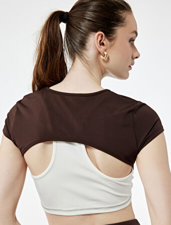 Kısa Kollu Bisiklet Yaka Crop Basic Spor Tişört