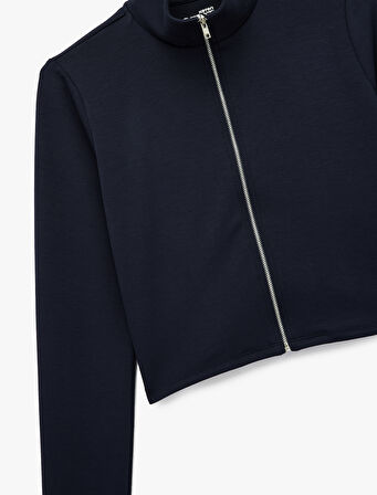 Fermuarlı Rahat Kalıp Uzun Kollu Spor Sweatshirt