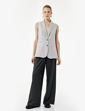 Kruvaze Yaka Kolsuz Uzun Blazer Yelek