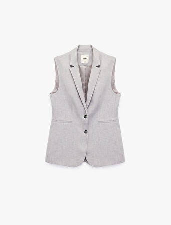 Kruvaze Yaka Kolsuz Uzun Blazer Yelek