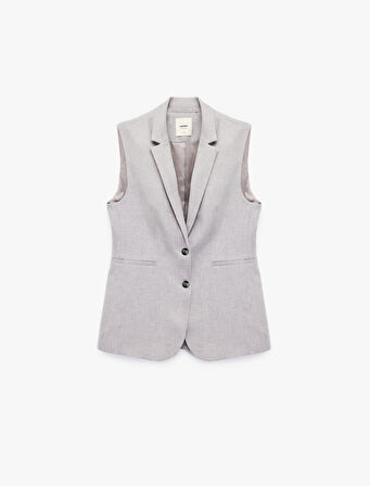 Kruvaze Yaka Kolsuz Uzun Blazer Yelek