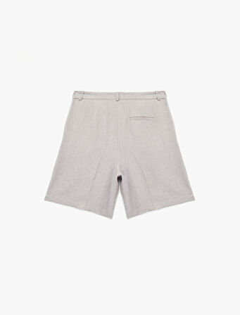 Yüksek Bel Pile Detaylı Cepli Kısa Kumaş Şort