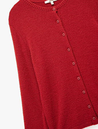 Uzun Kollu Bisiklet Yaka Düğmeli Peluş Triko Hırka