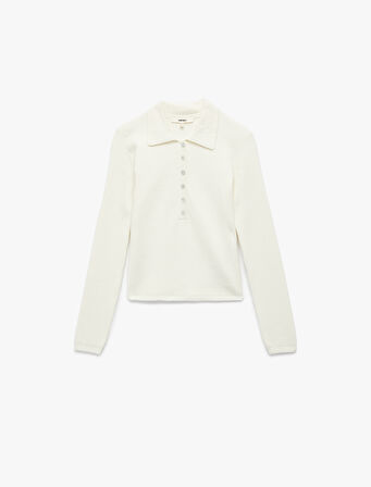 Yarım Düğmeli Uzun Kollu Polo Yaka Triko Kazak