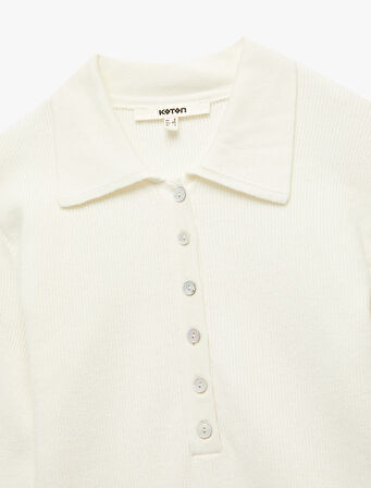 Yarım Düğmeli Uzun Kollu Polo Yaka Triko Kazak