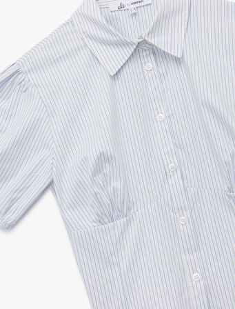 Pamuklu Klasik Yaka Kısa Kollu Düğmeli Balon Kollu Poplin Crop Gömlek