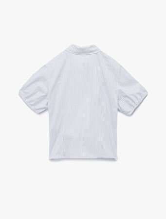 Pamuklu Klasik Yaka Kısa Kollu Düğmeli Balon Kollu Poplin Crop Gömlek