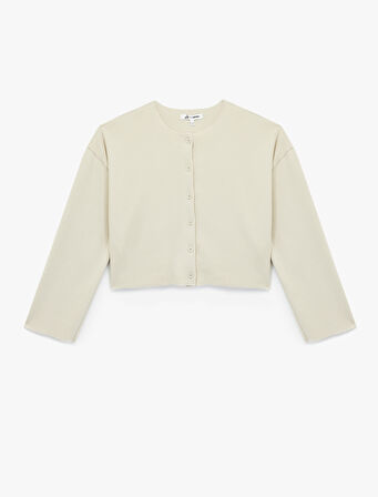 Uzun Kollu Bisiklet Yaka Düğmeli Triko Hırka